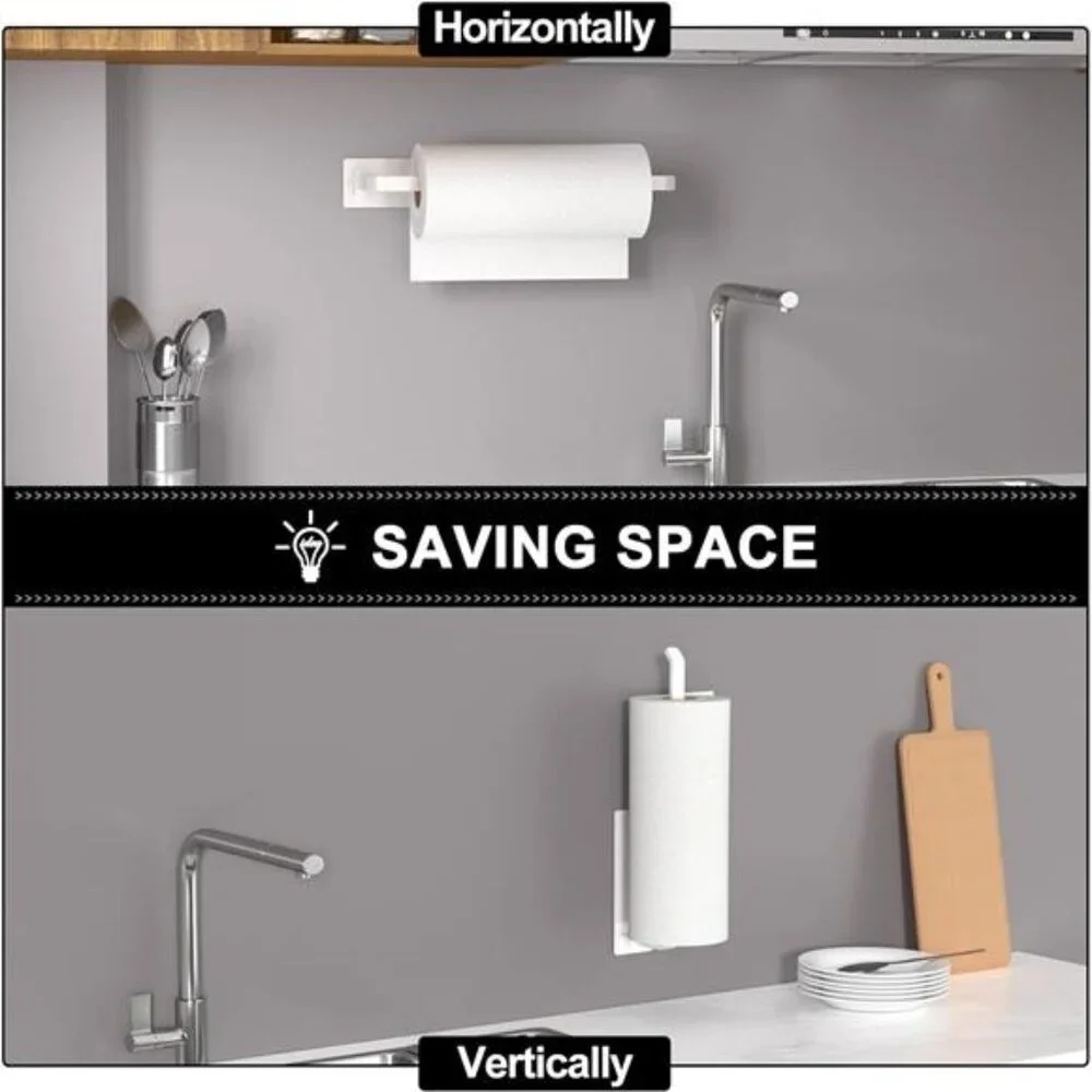 Paper Towel Holder - Self-Adhesive or Drilling, White, Upgraded Aluminum